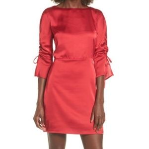 J.O.A Tie Sleeve Mini Red Dress, XS